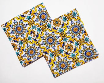 2 Maiolica style Tea Towels/ Sicilian print Dishcloth/ Yellow and Blue eclectic tea towels - Set of 2, Home decor Housewarming gift