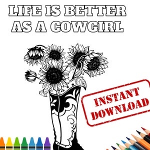 Western Coloring Sheet, Digital Coloring Book for Kids, Western Instant Download Coloring Pages for Adults, PDF Download