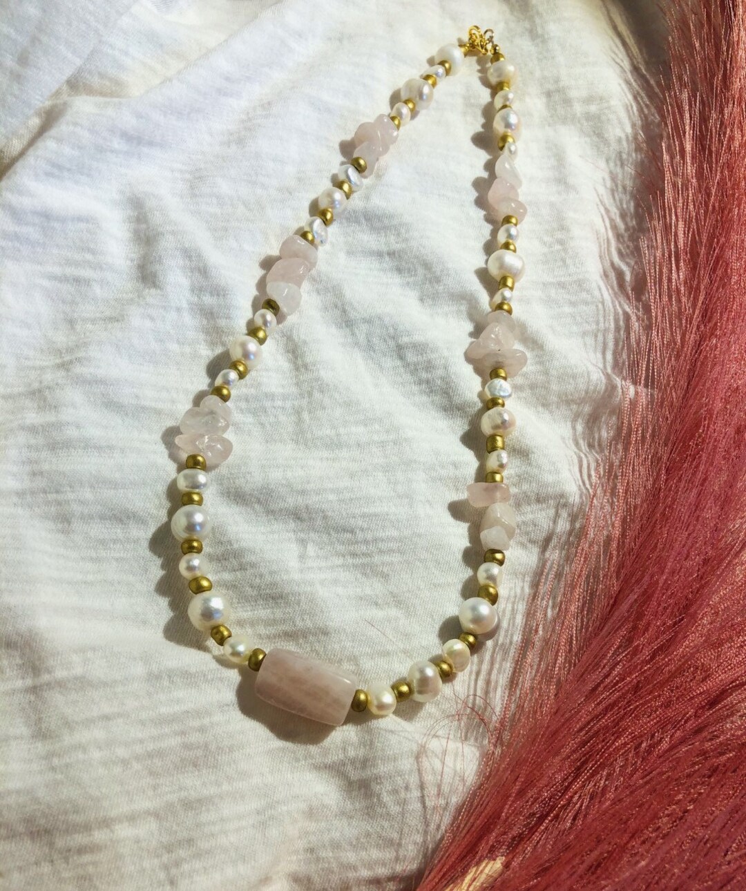 Collana Chic In Oro Con Perle D'acqua Dolce E Tormalina Rosa - Foto 11