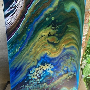 Acrylic Pour Painting 15x30 inch-Fantasy World-abstract Art- large painting-beautiful colors- fluid art