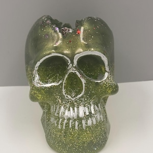 Skull acrylic resin ,gothic green glitter skull, gift