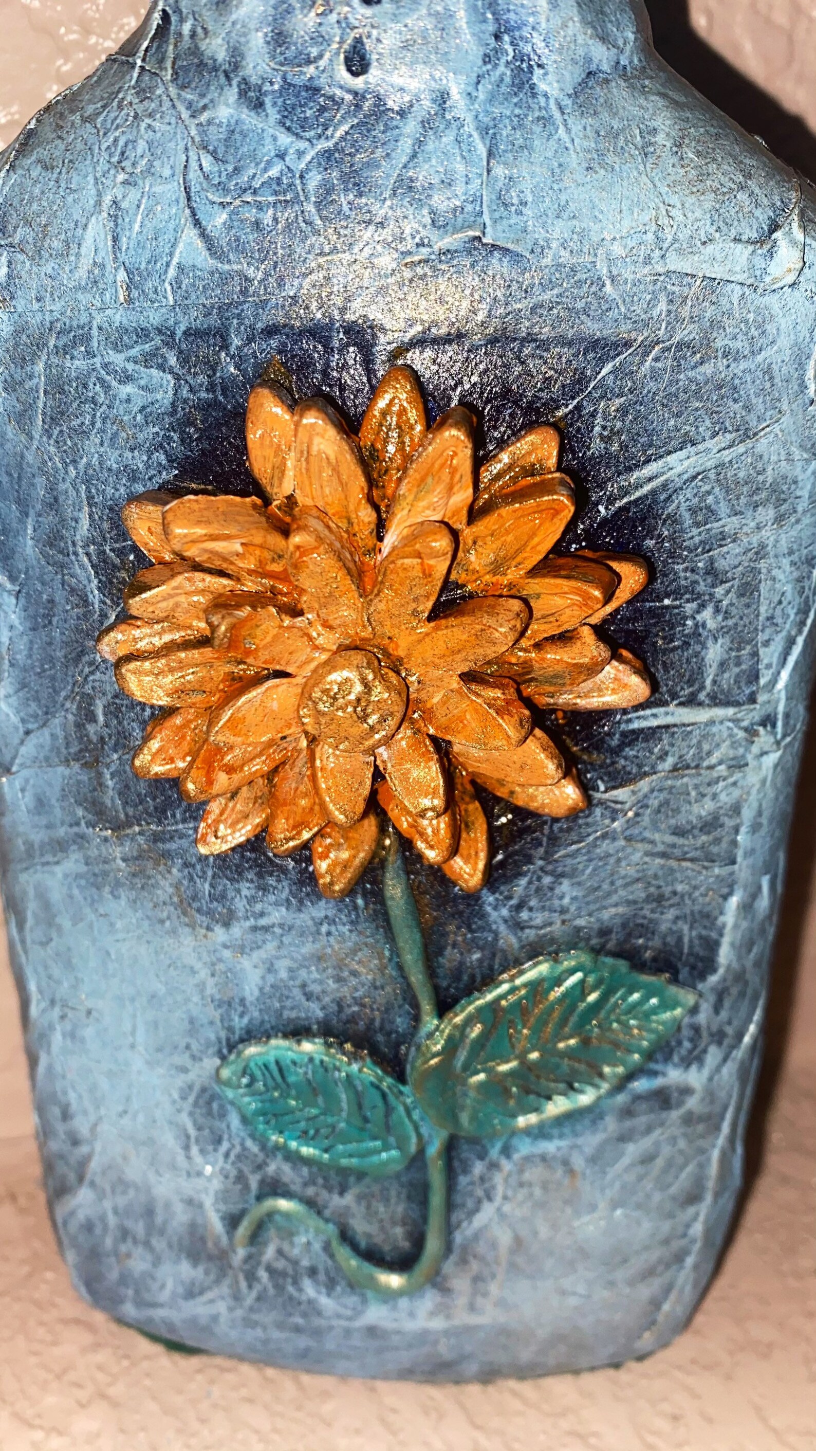 Liquor Bottle Art, Flower Art, Bottle Art, Blue Bottle Art,small Bottle