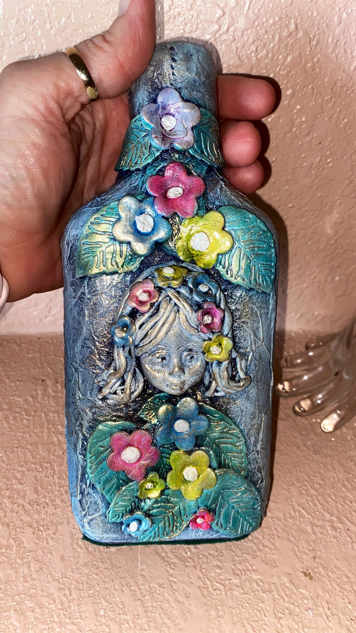Liquor Bottle Art, Art de fleur, art de bouteille, art de bouteille