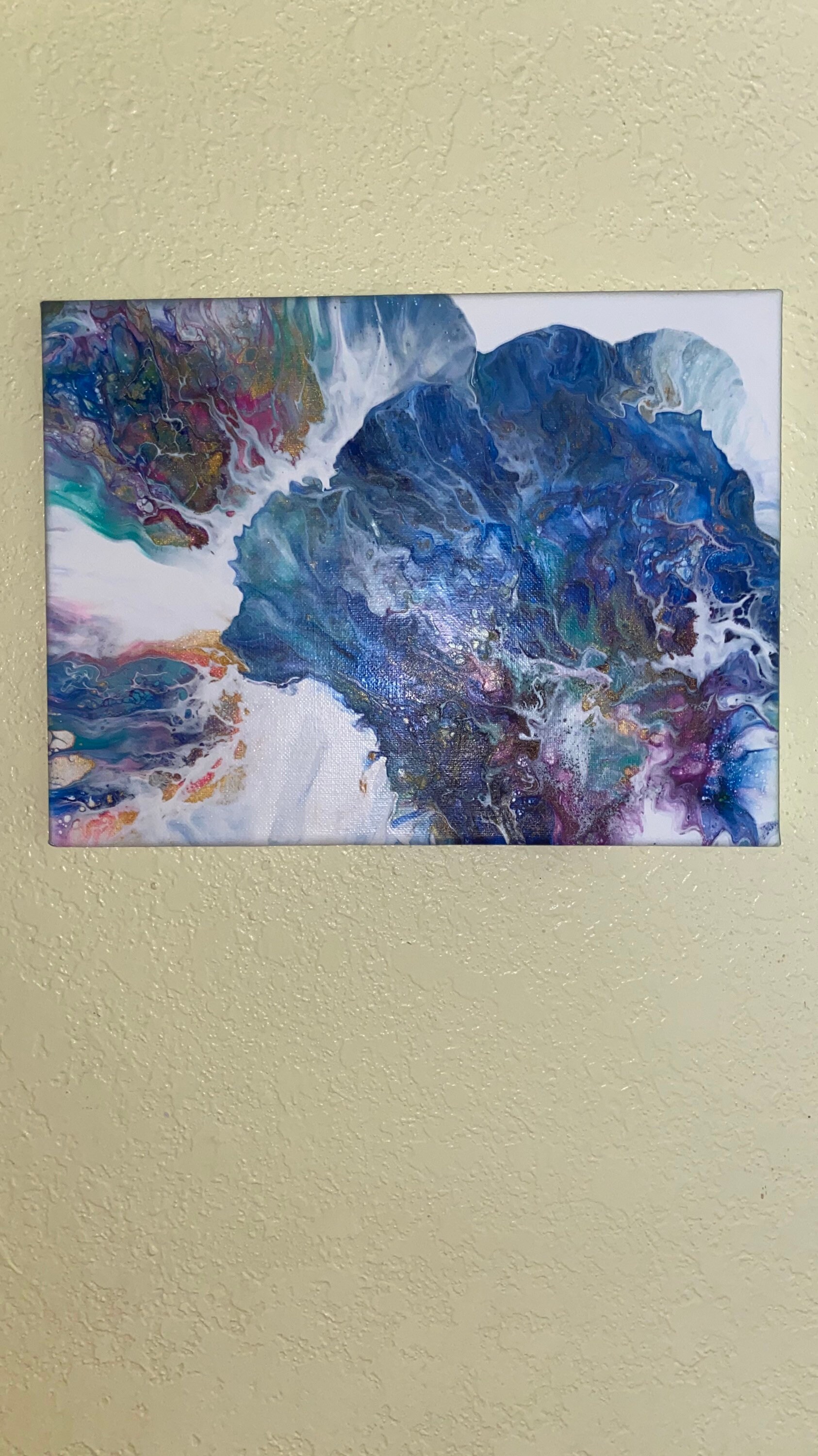 Acrylic Pour Painting 9x12 Inchfluid Artpink and Blue Painting
