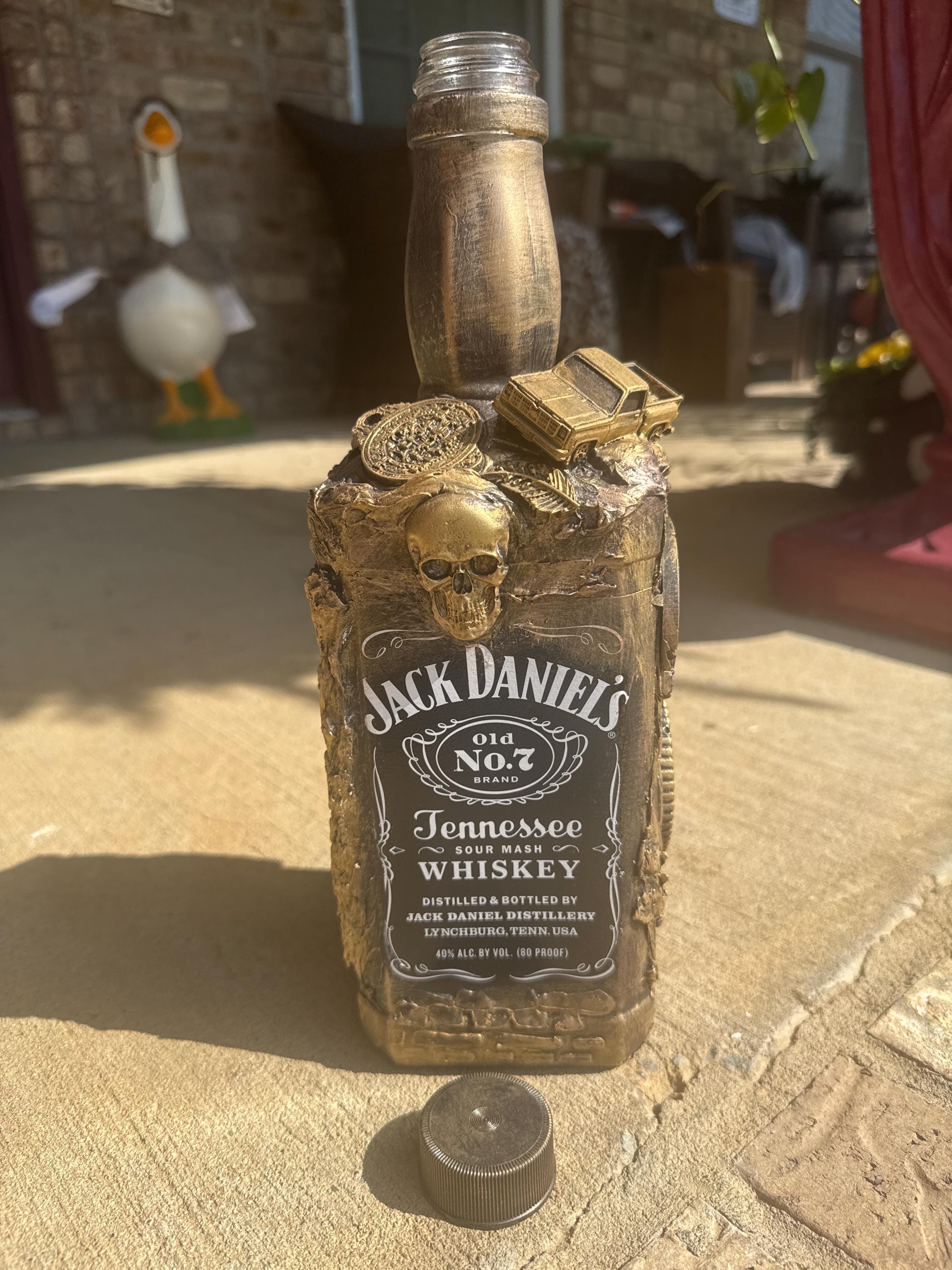 Handmade Jack Daniels Steam Punk Bottle Art, Liquor Bottle Decor