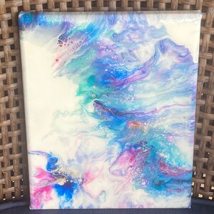Acrylic Pour Painting 8x10 inch- burgundy and blue- stretched canvas painting
