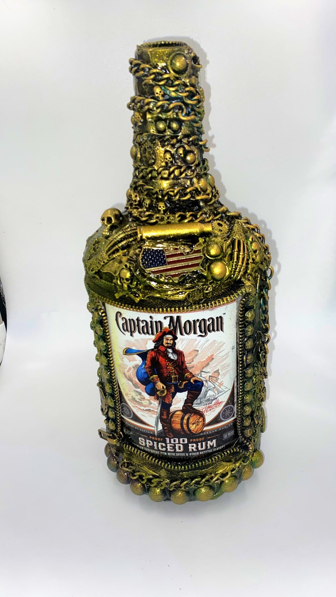 Captain Liquor Bottle Art, Steam Punk Decor, Steam Punk Bottle