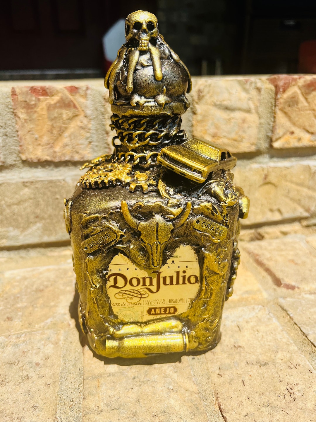 Don Julio Bottle Art, Steam Punk Decor, Steam Punk Bottle Art, Liquor Bottle Art Etsy