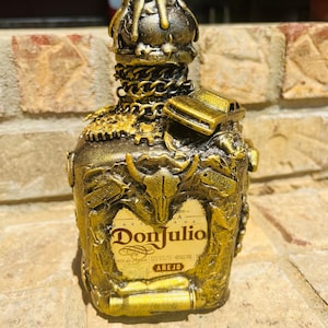 Don Julio Bottle Art, Steam Punk Decor, Steam Punk Bottle Art, Liquor Bottle Art
