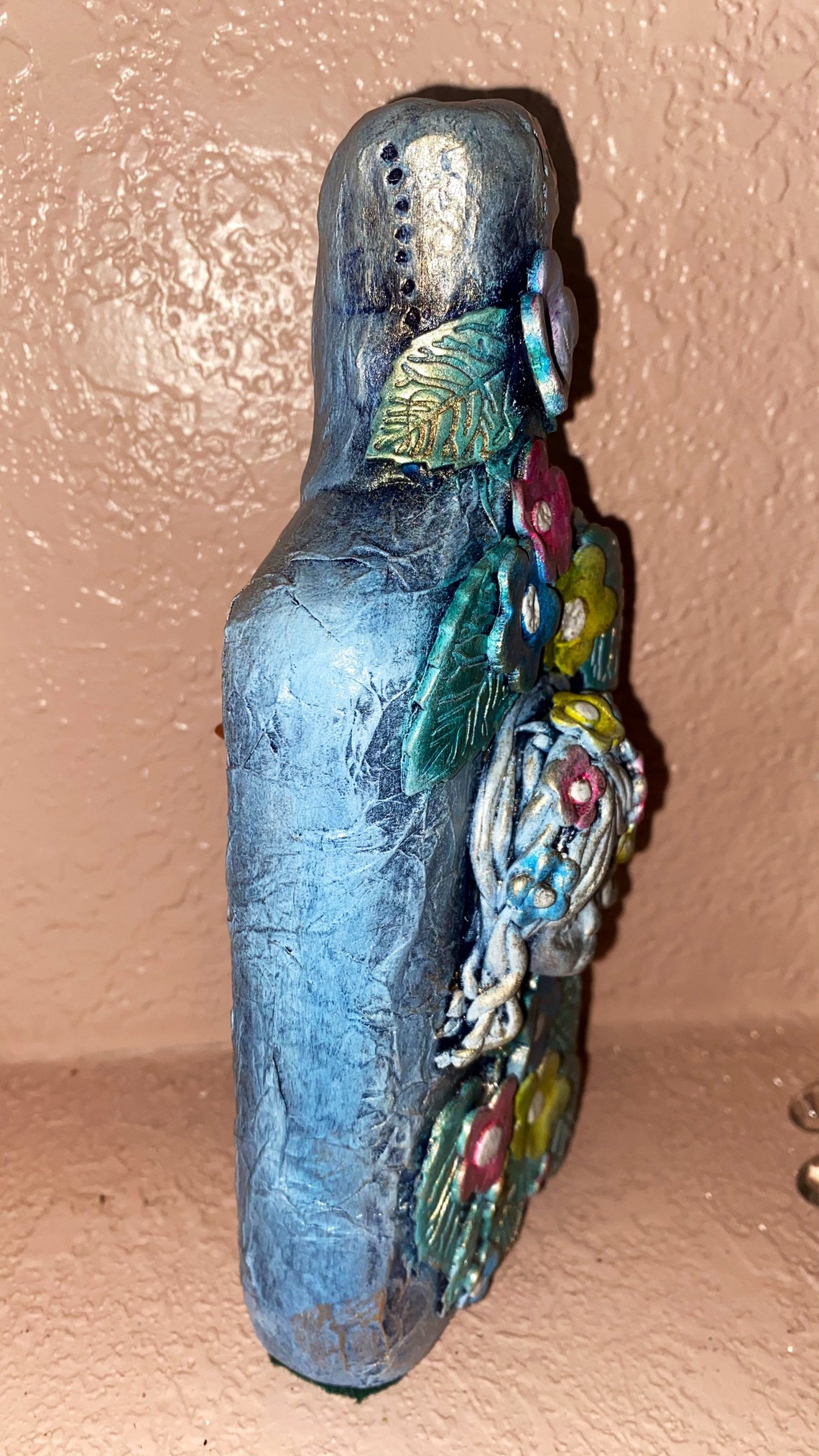 Liquor Bottle Art, Flower Art, Bottle Art, Blue Bottle Art,small Bottle