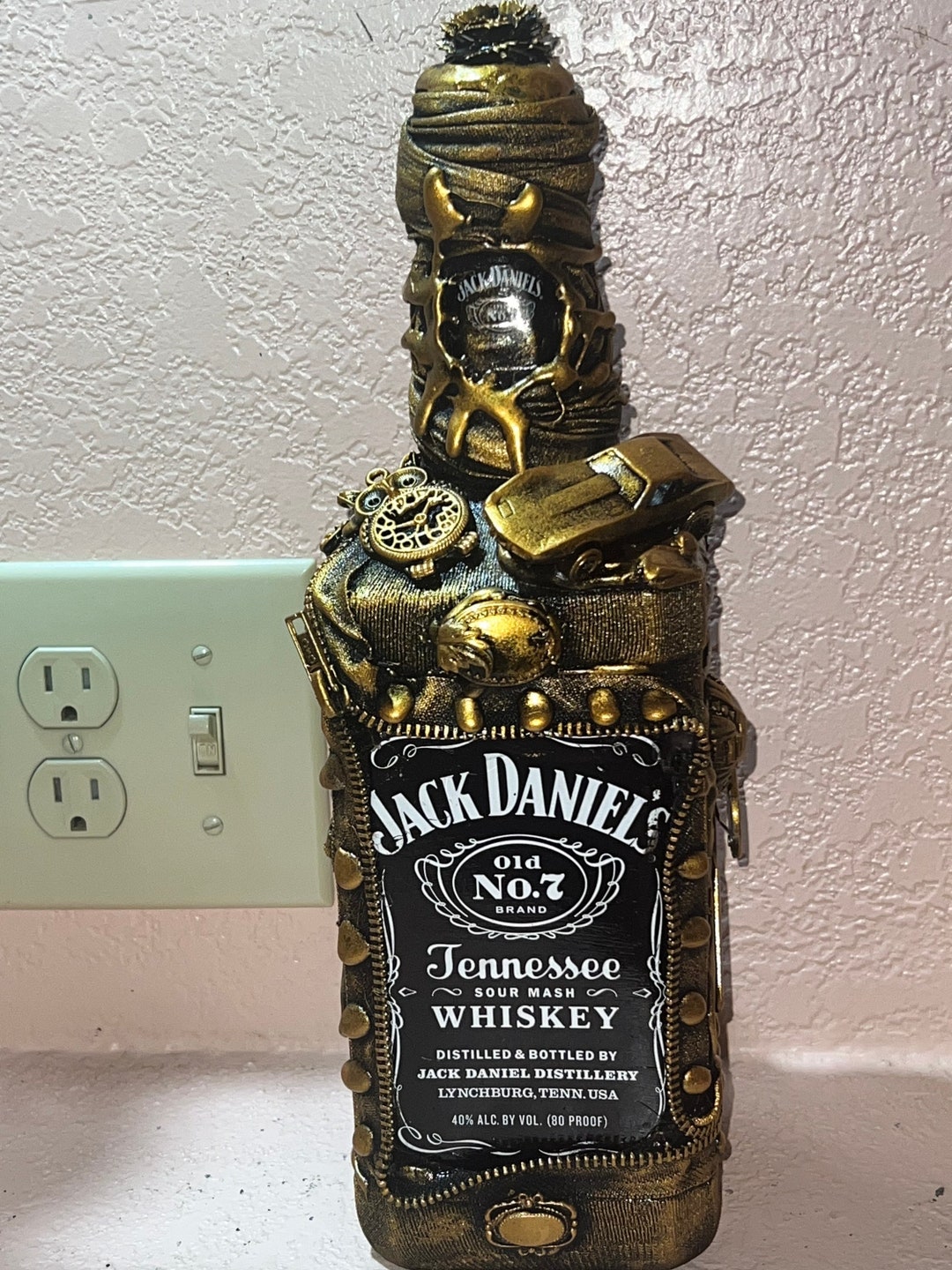 Jack Daniels Bottle Art Steam Punk Decor Steam Punk Bottle Etsy