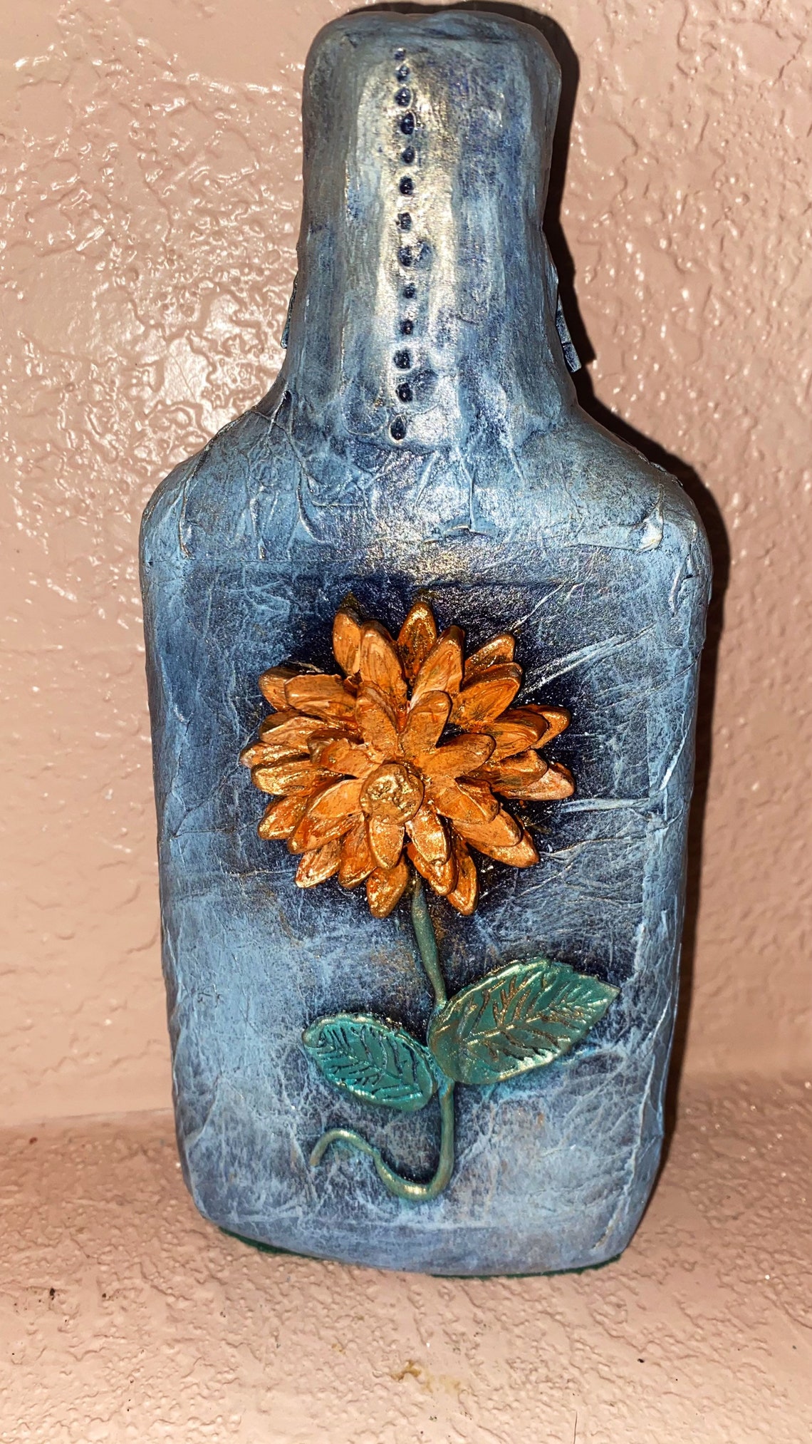 Liquor Bottle Art, Flower Art, Bottle Art, Blue Bottle Art,small Bottle