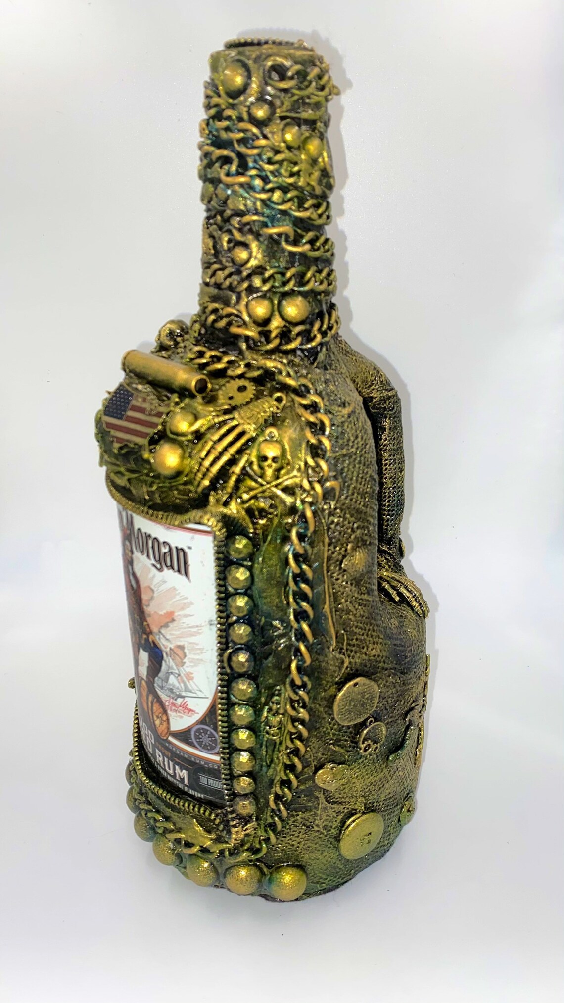 Captain Liquor Bottle Art, Steam Punk Decor, Steam Punk Bottle