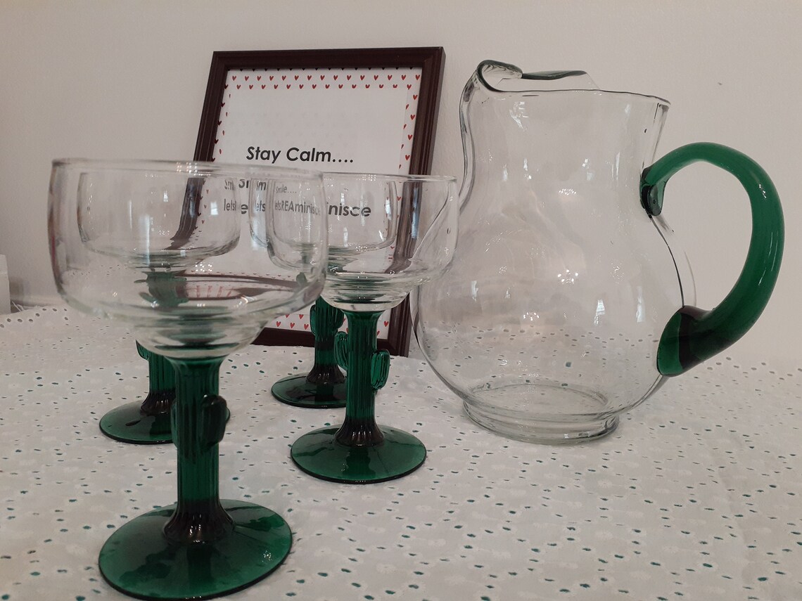 5 Pieces Set of Margarita Pitcher and Glasses Vintage Cactus Etsy