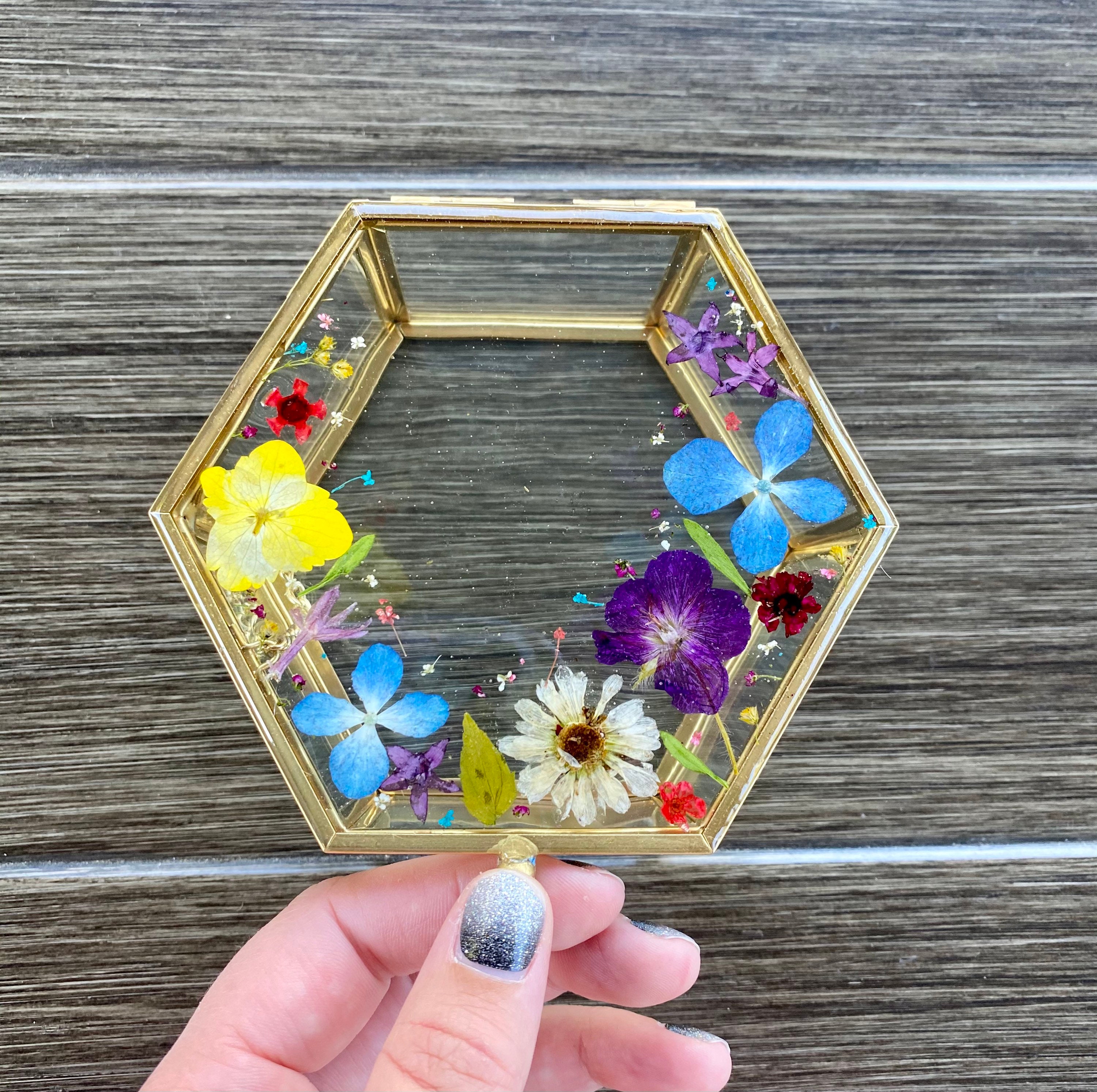 Hexagon Glass Jewelry Box Real Flowers Etsy
