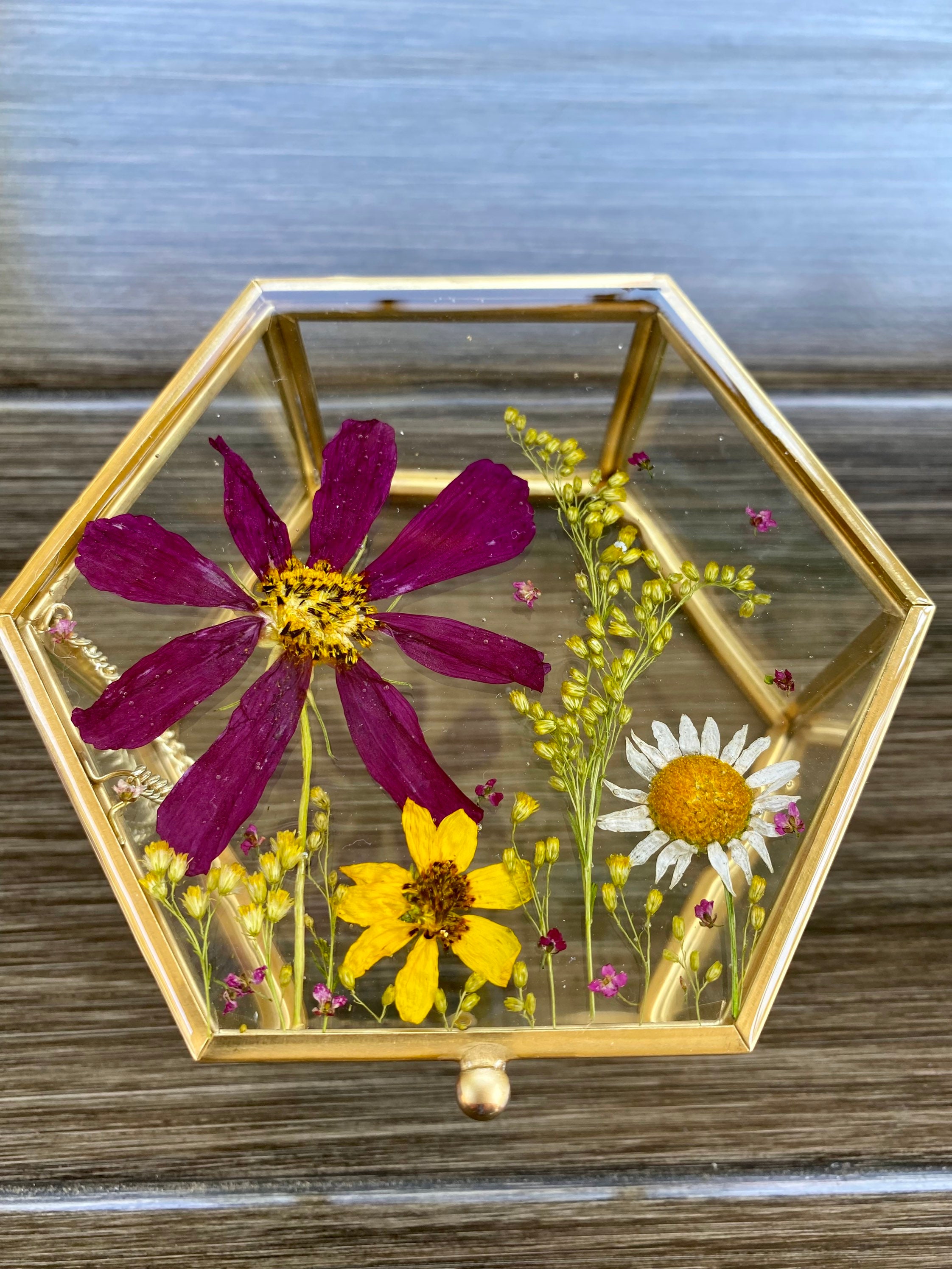 Hexagon Jewelry Box real flowers Etsy