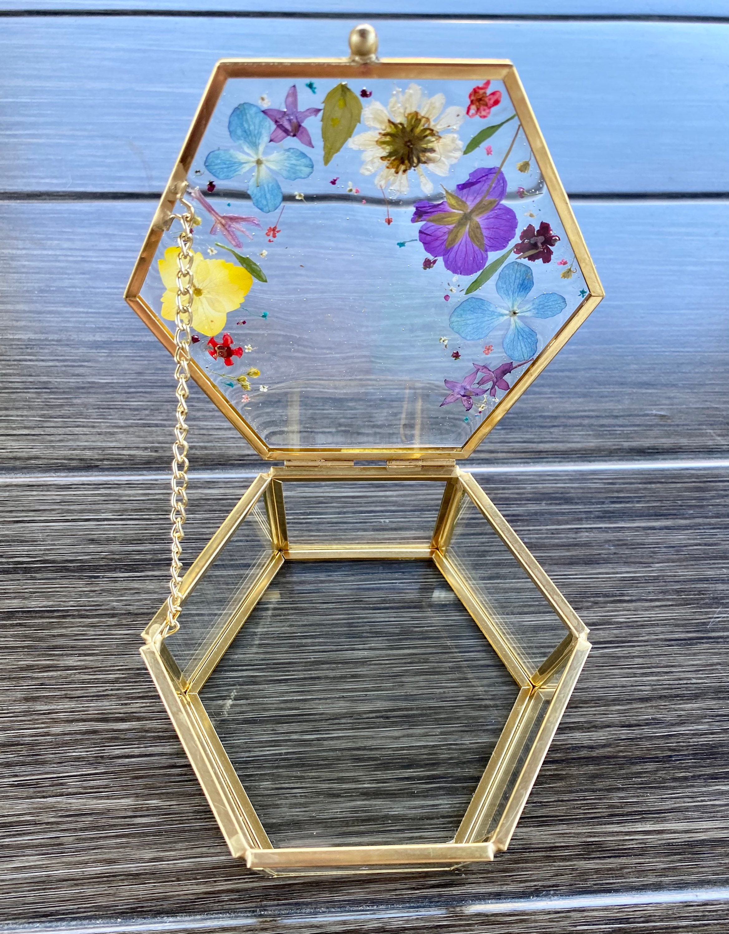 Hexagon Glass Jewelry Box Real Flowers Etsy
