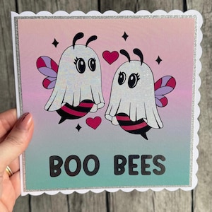 Boo Bees Cute Ghost Bee Card – Funny Halloween Love Card, Pun Greeting Card, Spooky Cute Couple Card