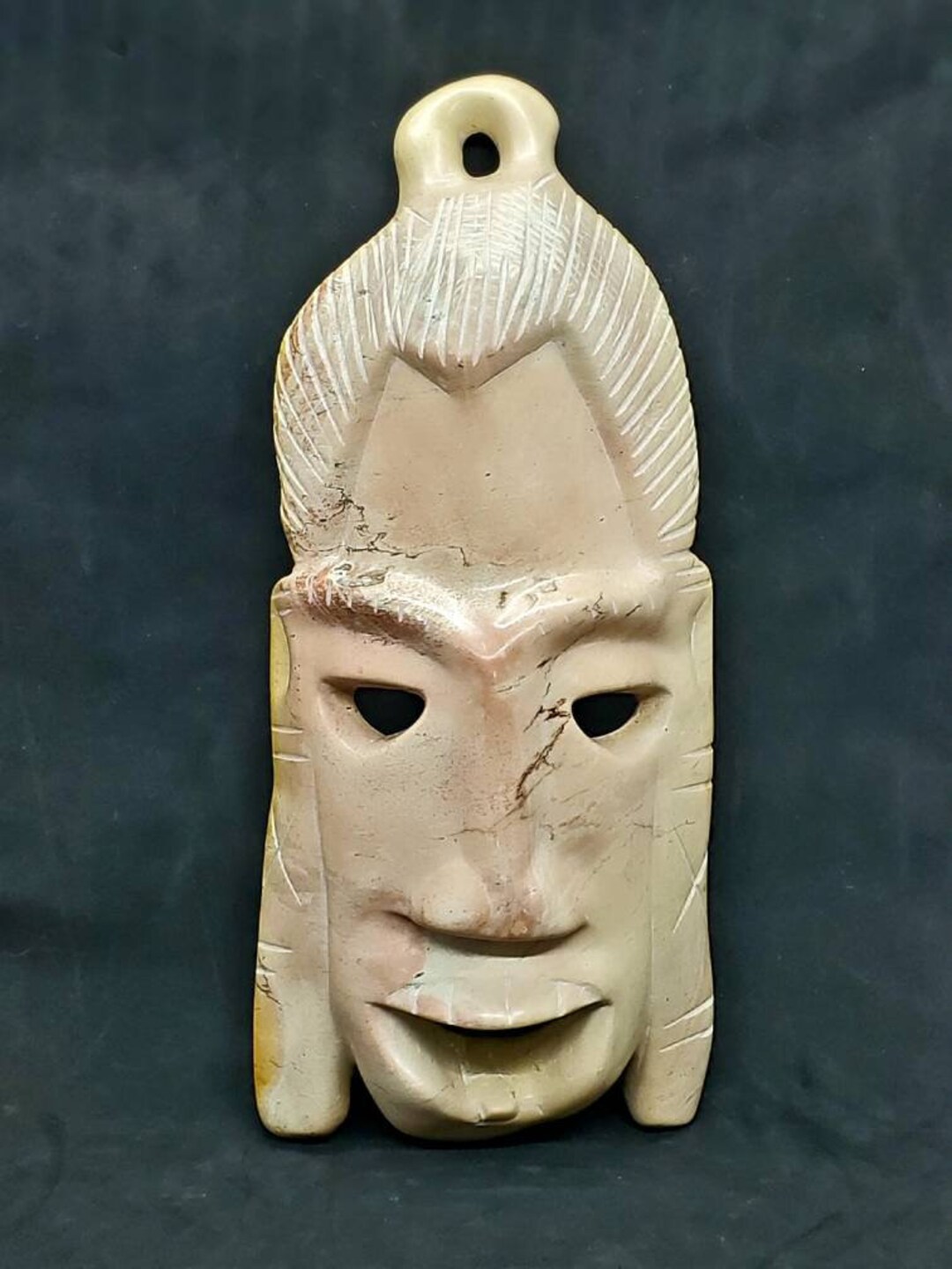 Vintage African Soapstone Tribal Mask Carving Hand Made in Kenya Pink 8