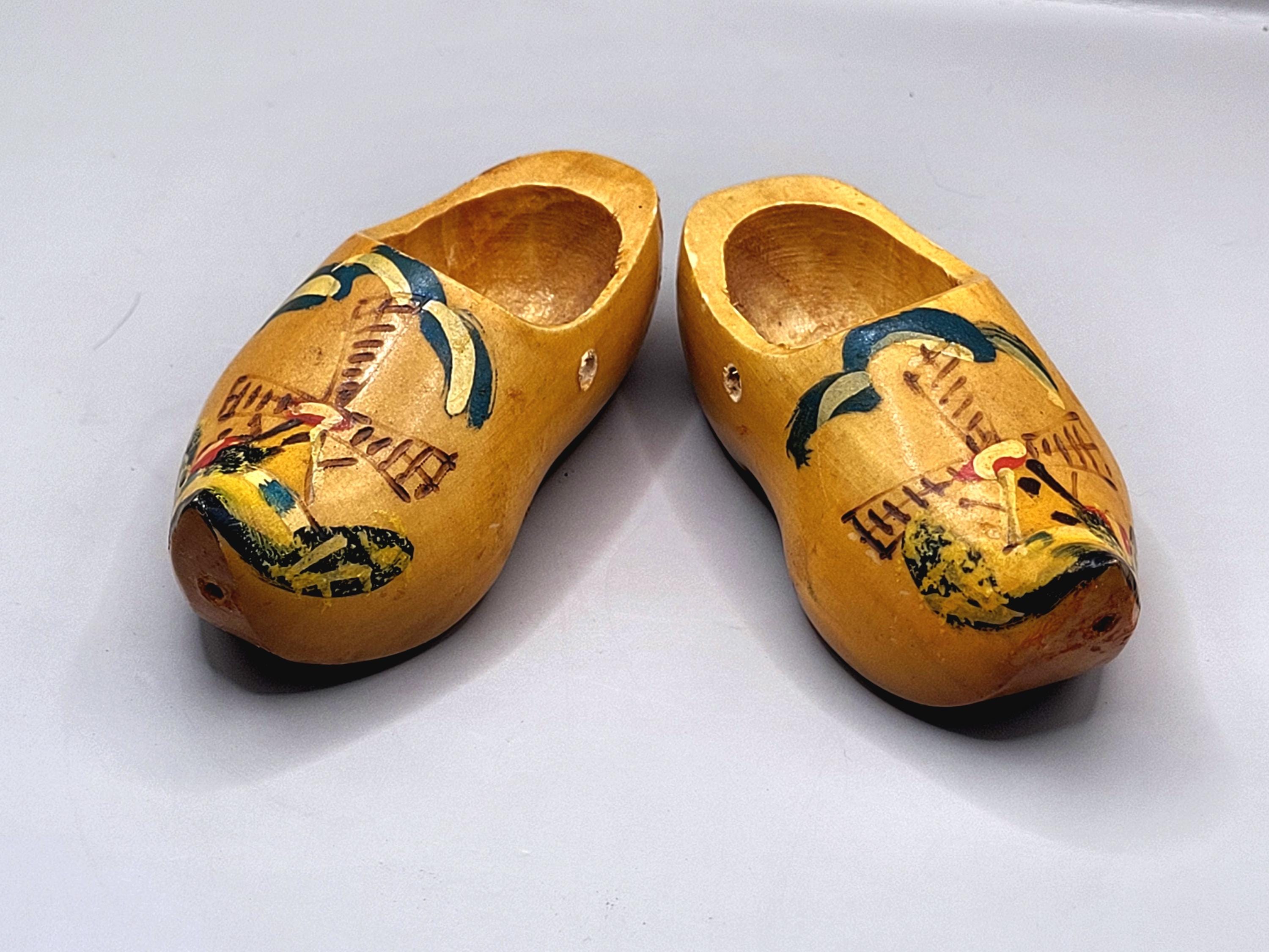 Vintage Pair Wooden Clogs Holland Amsterdam Small Souvenir