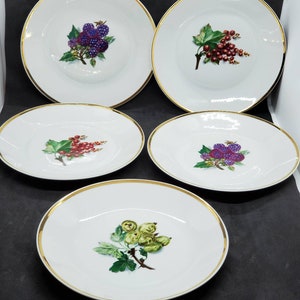 Vintage Chodziez Coupe Schalen 5er Set Goldrand Ernte Thema Made in Poland