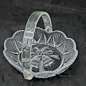 Vintage Weihnachtliche Bonbonschale Glas basis Lucite Griff Jingle Bells Oval