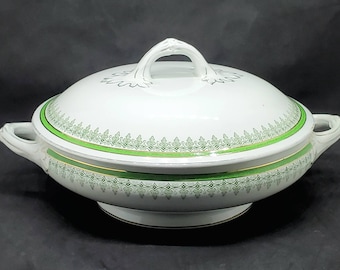 Vintage Wood & Sons Serving Bowl With Lid Belmont Green Gold Made In England