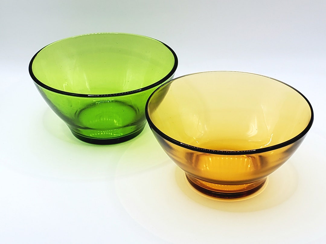 Vintage Duralex Vereco Glass Bowls Set of 2 Green Yellow MCM Etsy