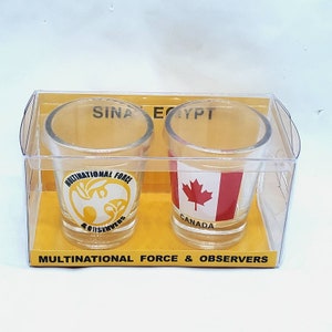 Vintage Multinational Force & Observers Shot Glasses Set Of 2 Canada Sanai Egypt