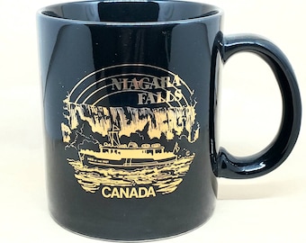 Vintage Niagara Falls Skylon Black Gold Canadian Souvenir Mug 8 Oz. Festival