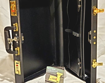 NOS Vintage Briefcase With Abloy Combination Lock 2 Keys Black Handle 18"