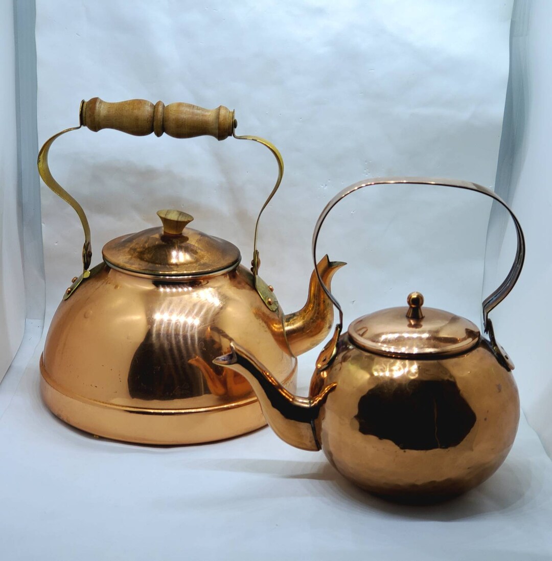 Vintage Copper & Brass Goose Neck Teapots Set of 2 Tagus Victorian