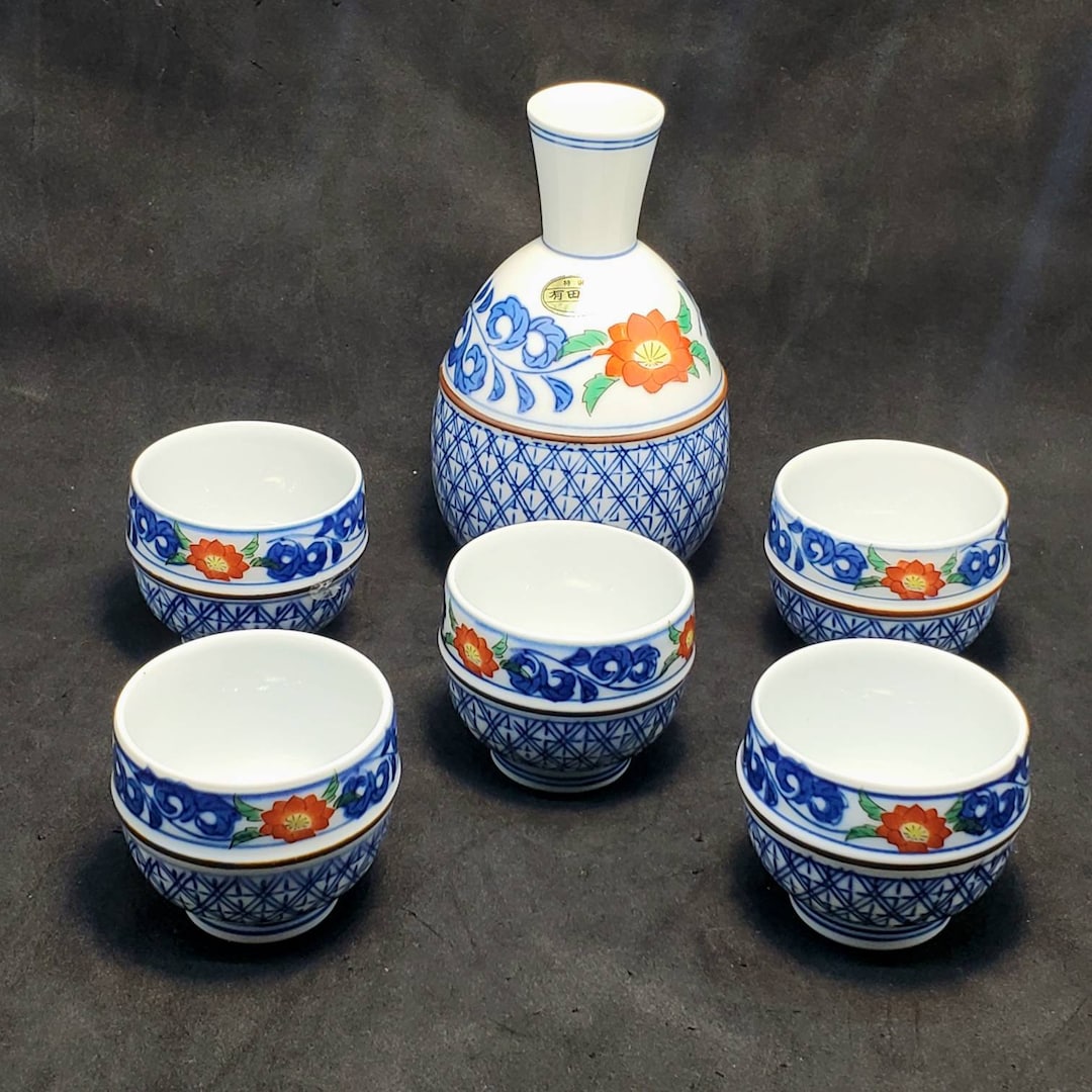 Vintage Sake Set Japanese Porcelain Floral Imari Style Arita Ware Etsy