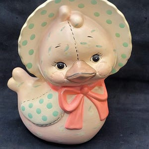 Vintage Enesco Baby Chick Coin Piggy Bank Ceramic 5.5&quot; Anthropomorphic Easter