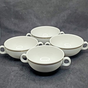 Conjunto de tigelas de sopa vintage Royal Doulton com 4 tigelas de hotel fino com borda dourada, manuseadas na China