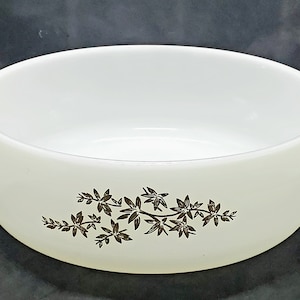 Vintage Federal Milk Glass Mixing Serving Bowl Gold Floral Oven Proof