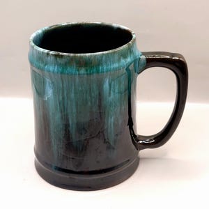 Vintage Blue Mountain Pottery Mug – Teal & Black Drip Glaze – Canadian Pottery