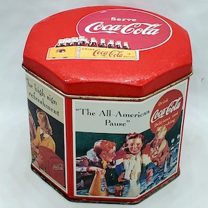 Vintage Coca Cola Tin Octogon Shaped The All American Pause Sign of Refreshment