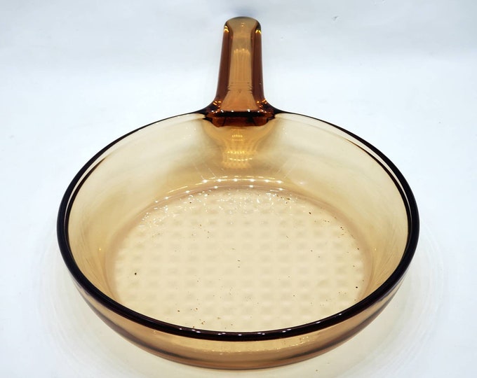 Vintage Vision Corning Ware Amber Glass Frying Pan Skillet Waffle