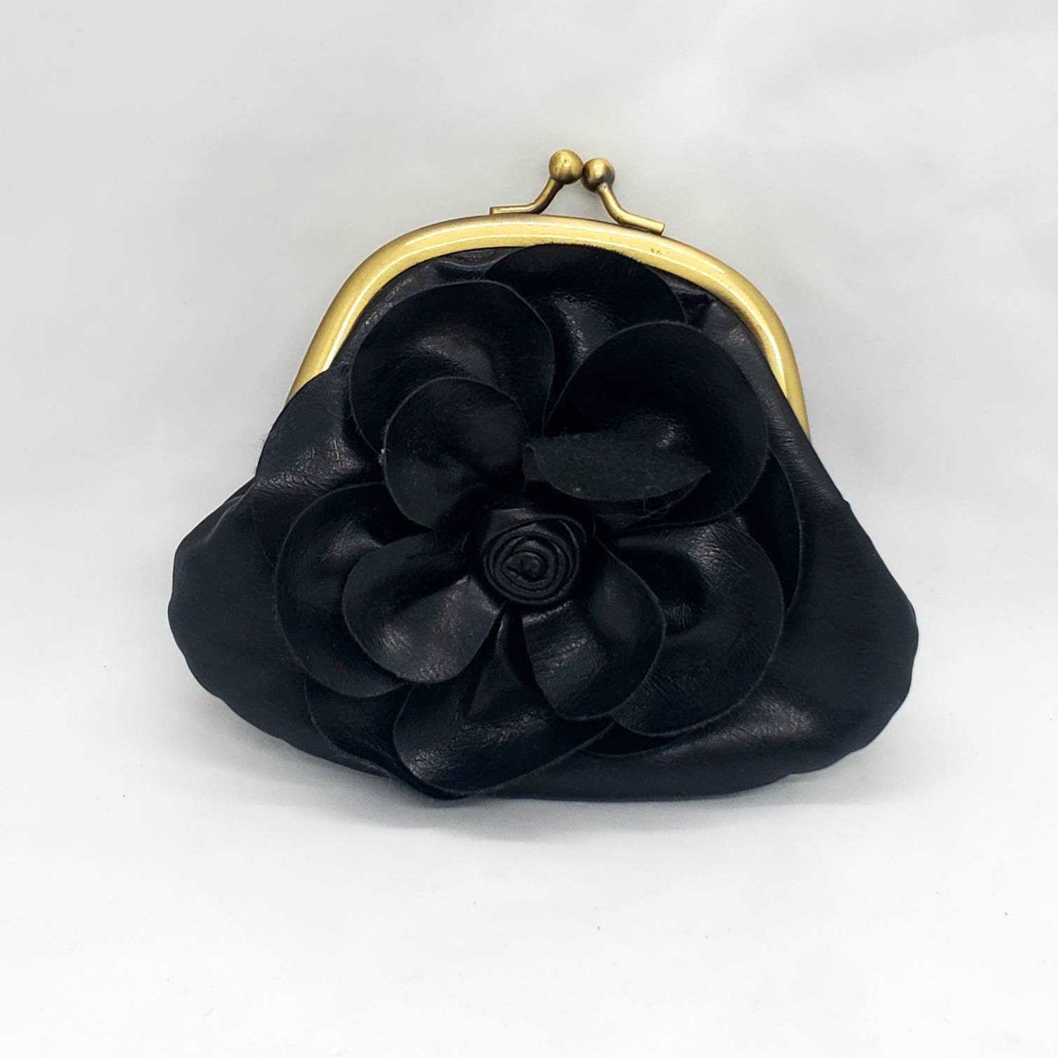 Vintage Lulu Ladies Black Wallet Tri-Envelope Style Snap