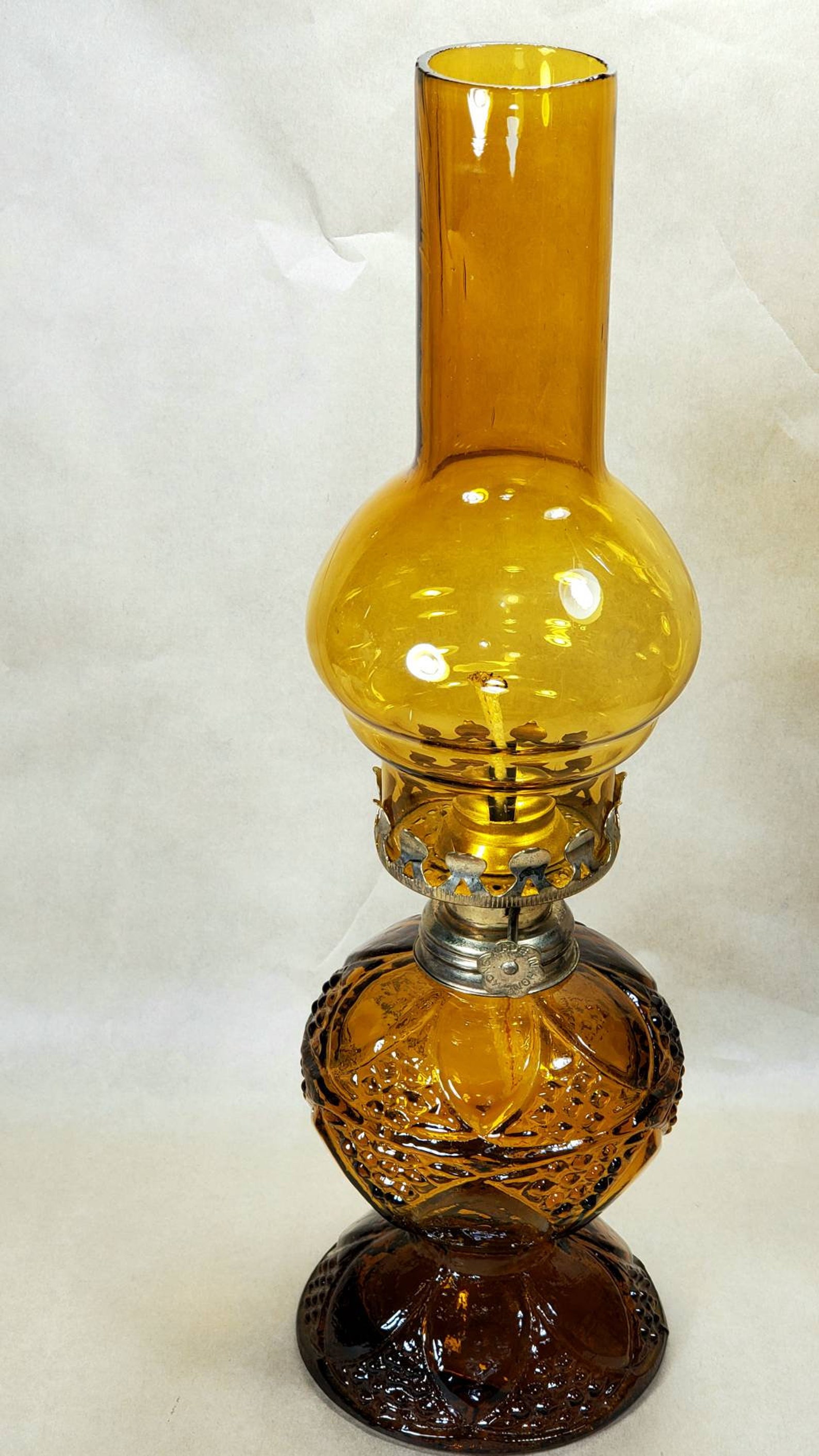Vintage Collectible Amber Glass Oil Lamp Made In Hong Kong Etsy