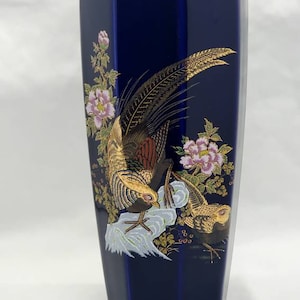 Vintage Cobalt Blue Vase Giftcraft Floral Birds Made In Japan