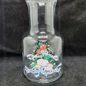 Vintage LSTC Glass Juice Carafe Pitcher No Lid Floral 1990