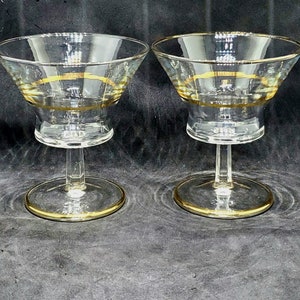 Vintage Kato Sport Aperitif Stemmed Glasses Set Of 2 Gold Rimmed Rare Barware