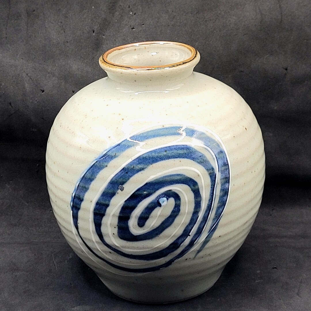 Vintage Bud Vase Mid Century Studio Art Glazed Stoneware Pottery Blue ...