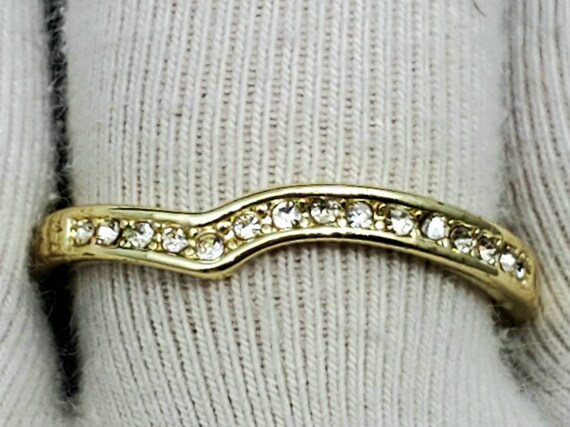 Vintage Wishbone Ring Gold Tone Crystal Glass Siz… - image 1