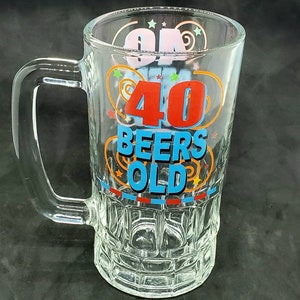 Vintage &quot;40 Beers Old&quot; Kig Jaili Of Indonesia Clear Glass Beer Stein 16 oz.