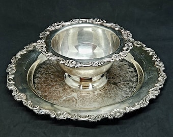 Antique Sheffield Reproduction Silver Plated Serving Tray And Bowl Set England