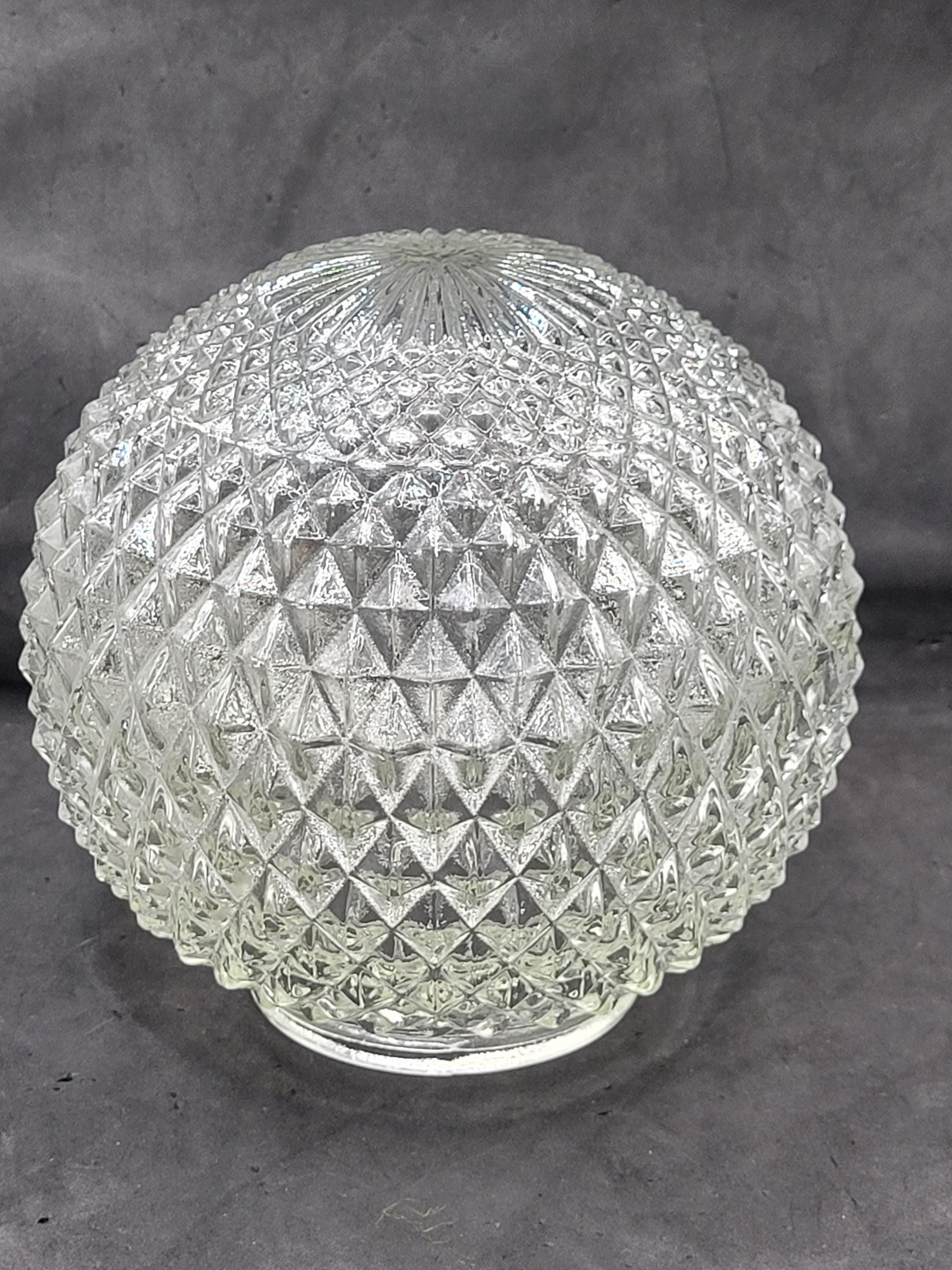 Vintage Diamond Point Glass Globe Shade – Textured Pressed Glass Light Cover 6”