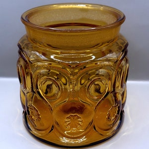 Vintage LE Smith Moon and Stars Amber Glass Canister Jar No Lid 5&quot; Planter